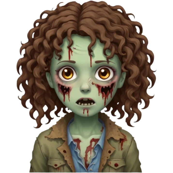 zombie girl with curly brown hair and brown eyes emoji