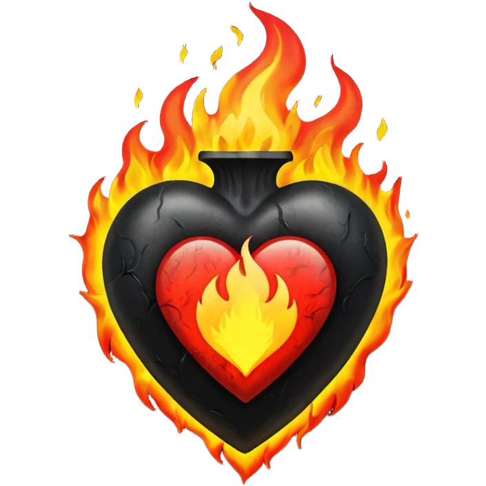 black heart with red and yellow fire emoji