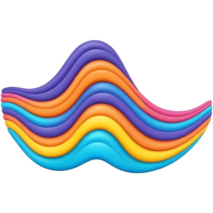 3D, psychedelic colored hippie style wavy line. Single line only emoji