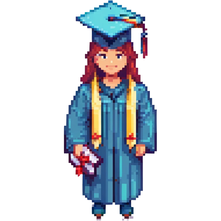 universitario con birrete y diploma, estilo pixel art emoji
