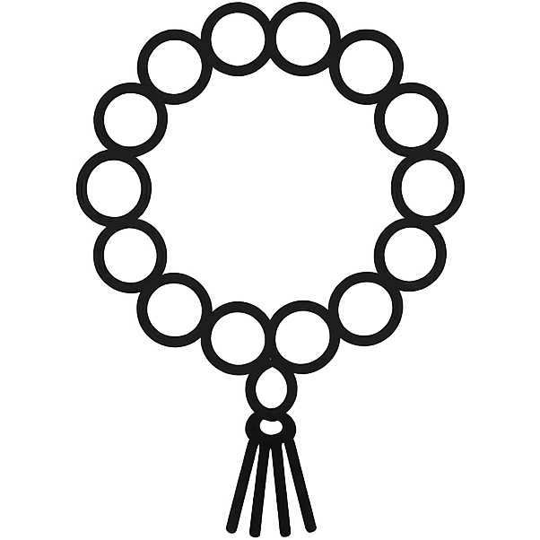 Ultra minimal prayer beads with just a few simple round beads and a tiny tassel, no extra details, plain background, hand drawn icon style with no fill. emoji