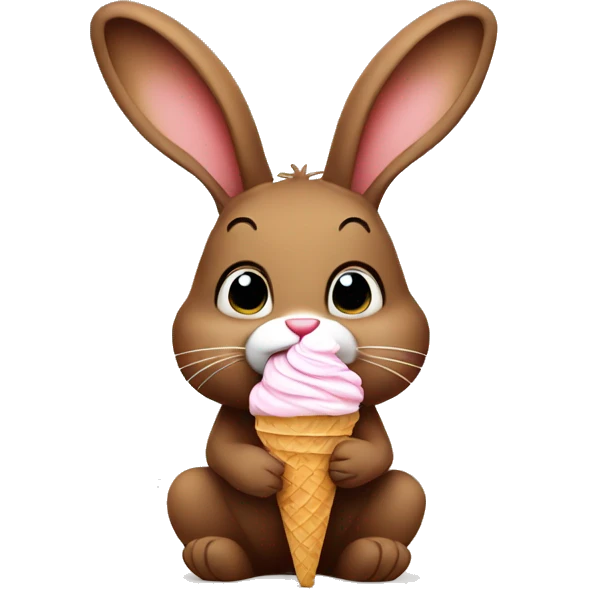 cute brown bunny eating ice cream emoji