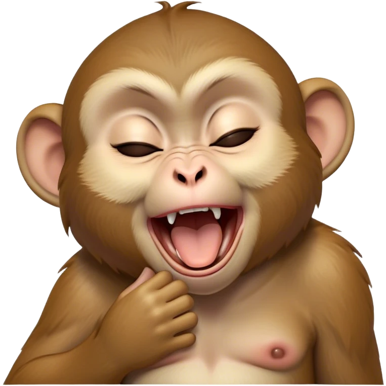Cinematic Cute Yawning Macaque Portrait Emoji, Head tilted slightly with a dramatic, wide-open yawn, showcasing a gently textured face with half-closed, sleepy eyes and an open, relaxed mouth, Simplified yet irresistibly adorable features, highly detailed, glowing with a soft, cozy glow, high shine, relaxed yet expressive, stylized with a dash of whimsical charm, soft glowing outline, capturing the essence of a drowsy yet affectionate primate that appears ready to stretch out for a nap! emoji