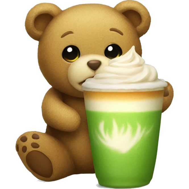 teddy bear with matcha latte  emoji