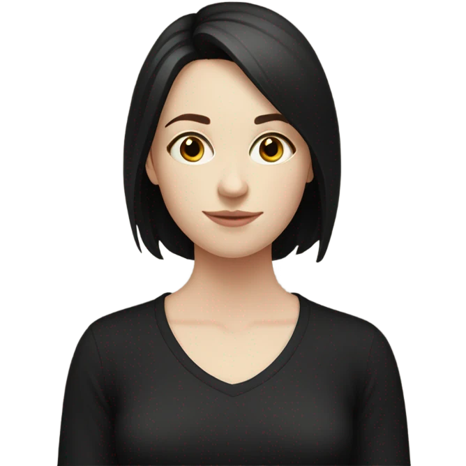 pale skin young woman with black shirt short dark brown hair calm emoji