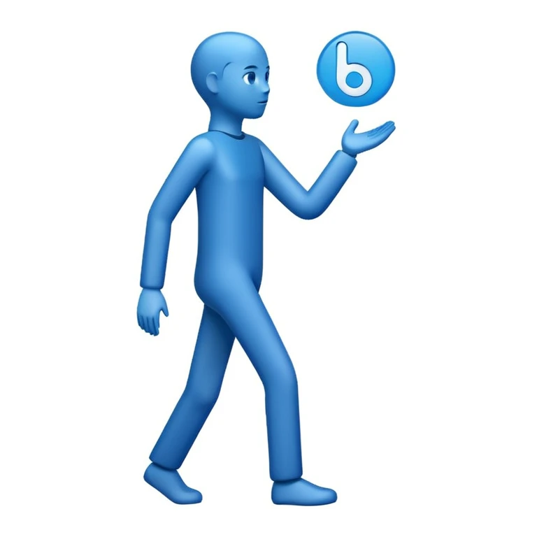 Create a clean emoji of the Billie Eilish Blohsh logo in solid blue color. The emoji should only include the Blohsh figure, without any background, text, or effects. Make sure it looks like the official logo — simple, standing human figure, slightly leaning. Minimalist, iconic emoji