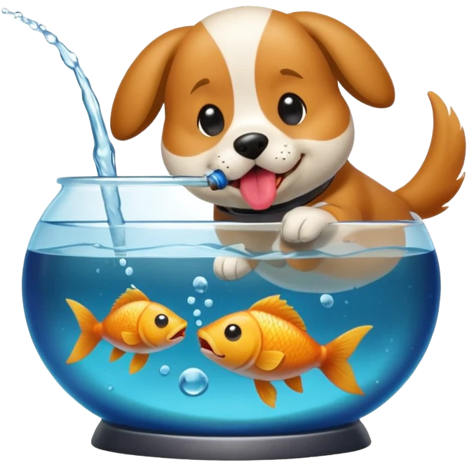 Dog licking a fish in a tank emoji