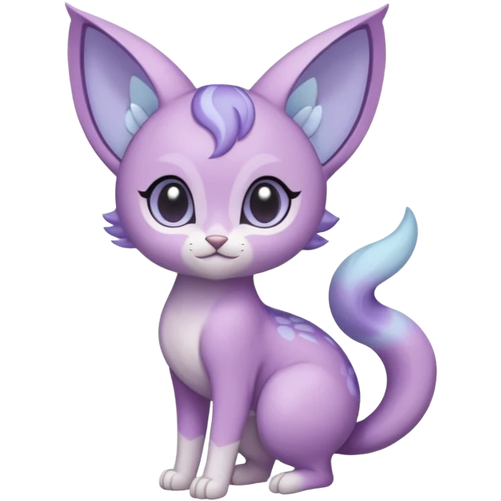 Soft Lavender-Lilac Pastel-Dew Glossy Gentle Small Meloetta-Purrloin hybrid creature (full body) emoji
