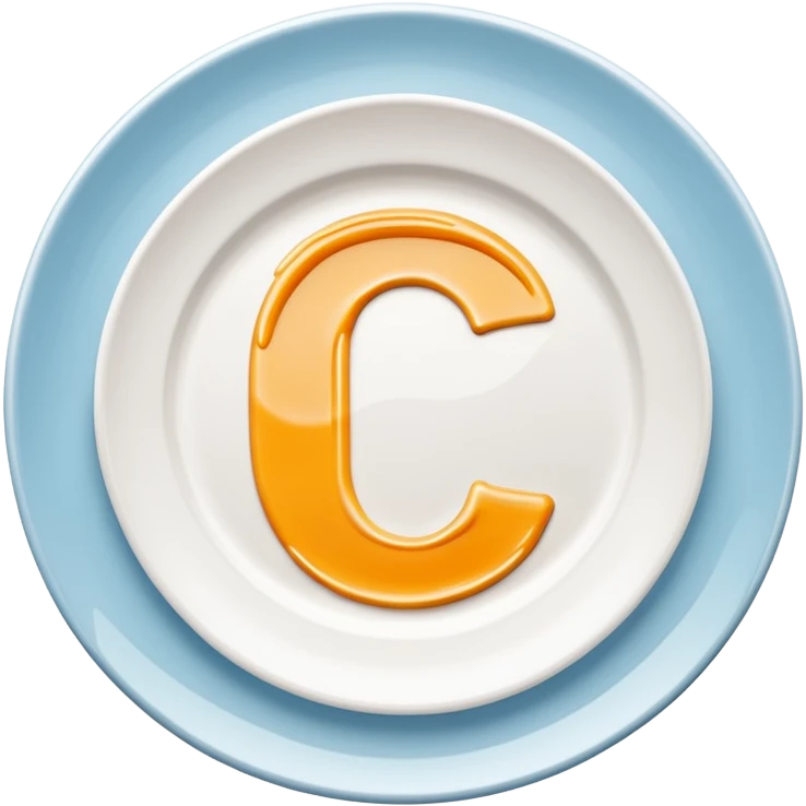 Minimal icon of a white plate with a thin sauce drizzle forming a clearly readable letter ‘C’, precise and unmistakable, in color #FF3D00. emoji