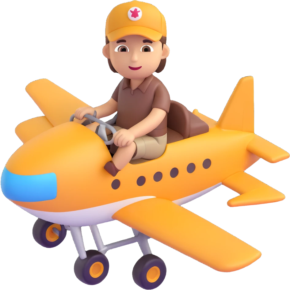 brown male wearing a hat sitting on an aircraft, 3D emoji style emoji