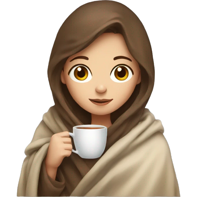 brown haired girl in blanket drinking tea emoji
