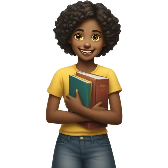 smiling girl portrait realism holding books emoji