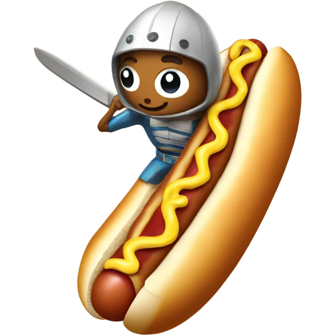 Surfing hot dog holding a sword emoji