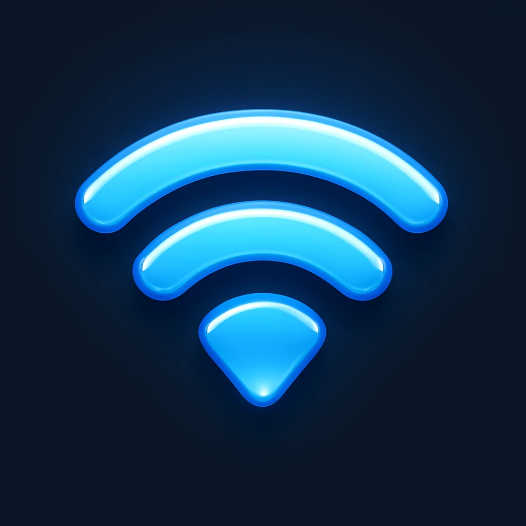 Create a wifi symbol emoji exactly like the reference image in iOS emoji style. Match the same shape, color, and glow effect, ensuring it is smooth and shiny. Add a subtle highlight to the emoji. emoji
