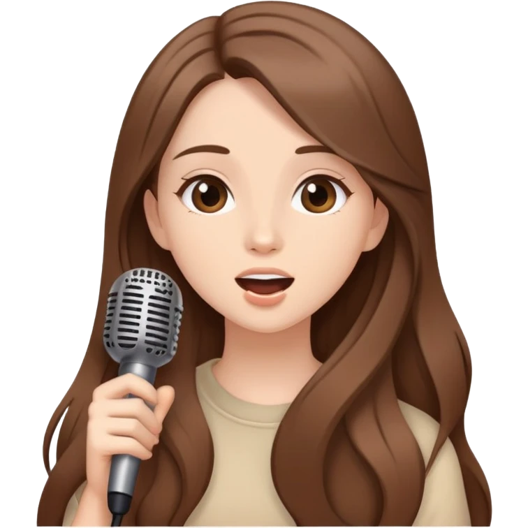 Beautiful Girl with long brown hair singing karaoke funny beige aesthetic  emoji