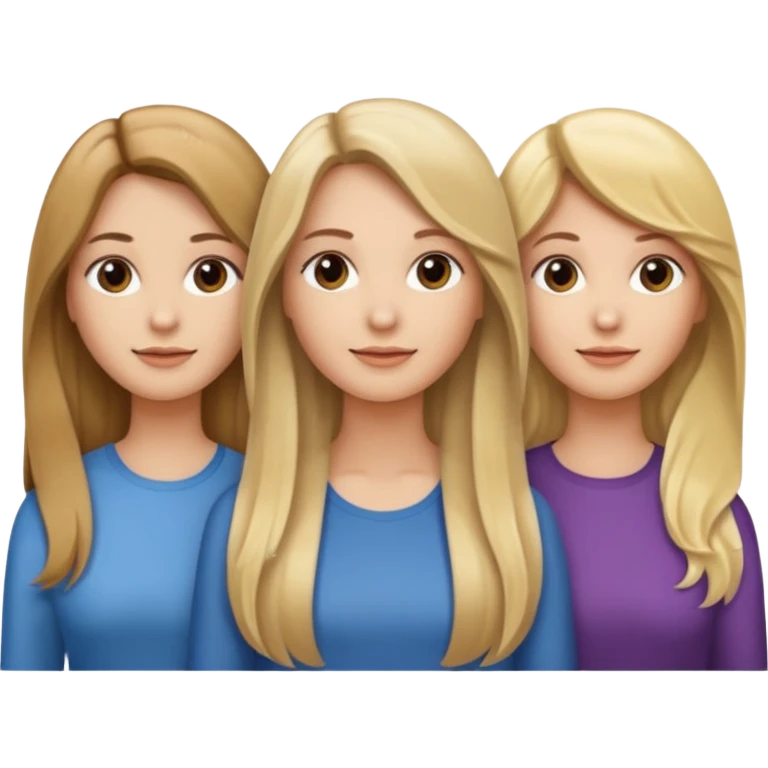Uma cabelo loiro lizo e grande outra cabelo ondulado meio castanho meio loiro e outra lizo castanho emoji