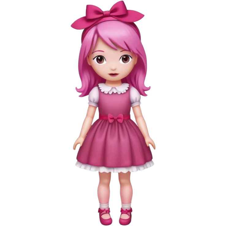 Isolated detaile illustration modern raspberry torte doll figurine full body with pink hair and a raspberry hairband emoji
