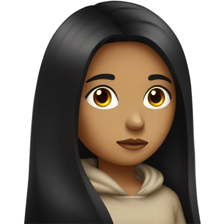 Tan girl with long black hair sad emoji