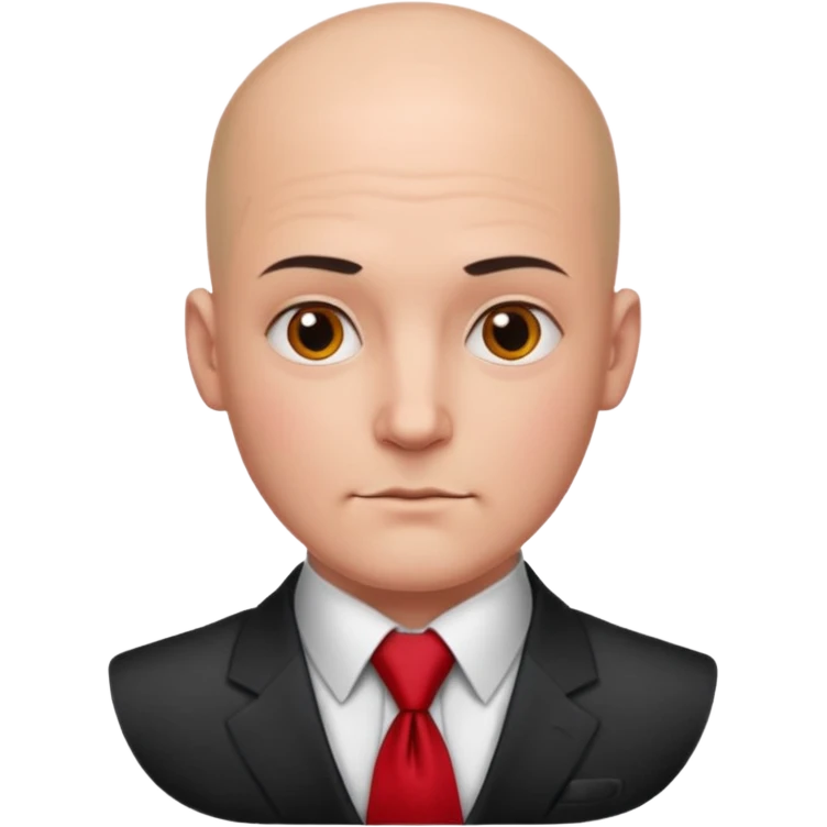 man Bald with red necktie, red dress, tattoo on face, square face. emoji