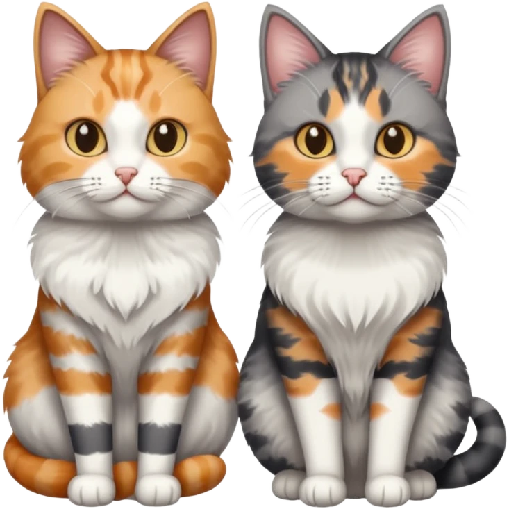 a very fluffy grey and white cat sitting with 2 other cats emoji