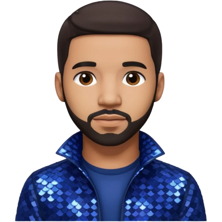 Drake with dark brown hair, indigo sequin outfit emoji