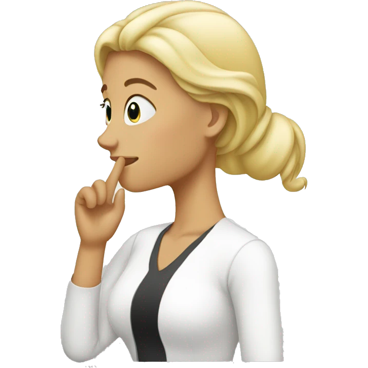 Blond woman with hand touching her nose emoji