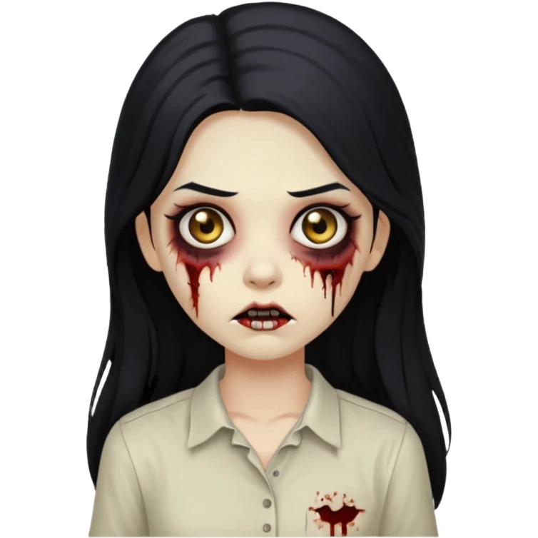 girl zombie with long black hair and beige skin and white shirt emoji