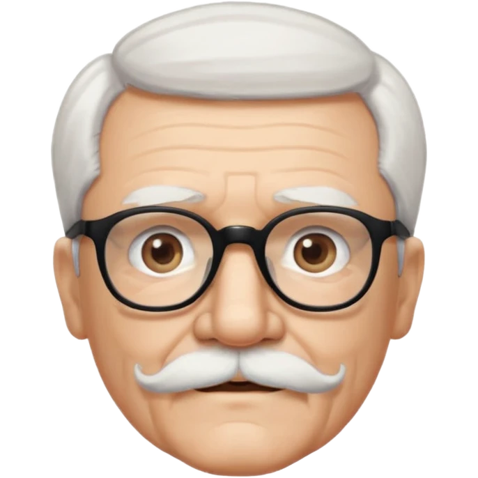 An elderly man with white hair and mustache, wearing black glasses and looking straight ahead with a gentle expression. emoji