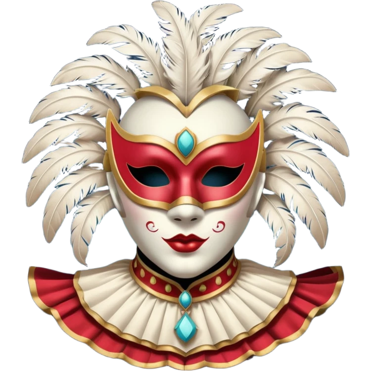 circus masked performer portrait, head and shoulders only, elegant carnival mask, dramatic costume collar, mysterious expression, 3D cartoon, mobile game icon style, clean background, no text, no watermark emoji