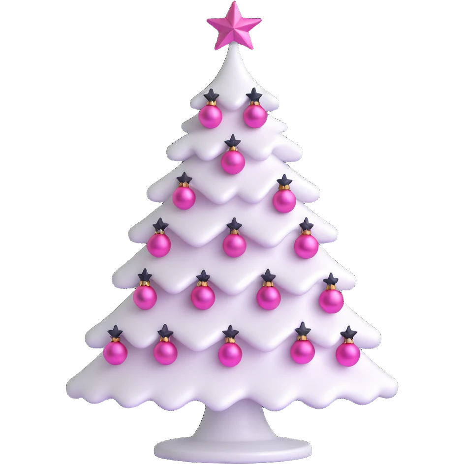white Christmas tree with pink ornaments emoji