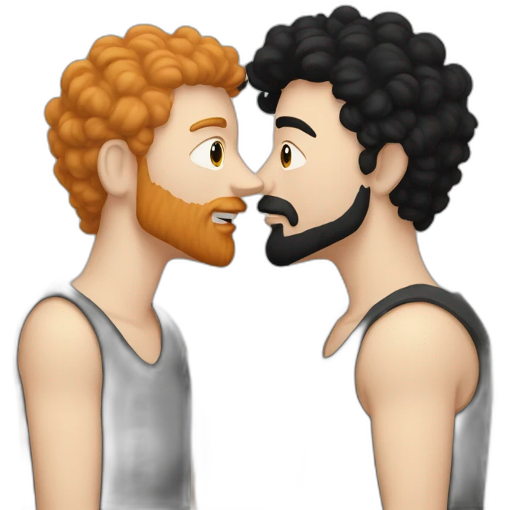 White Man with black hair and ginger beard kissing white man with black hair emoji