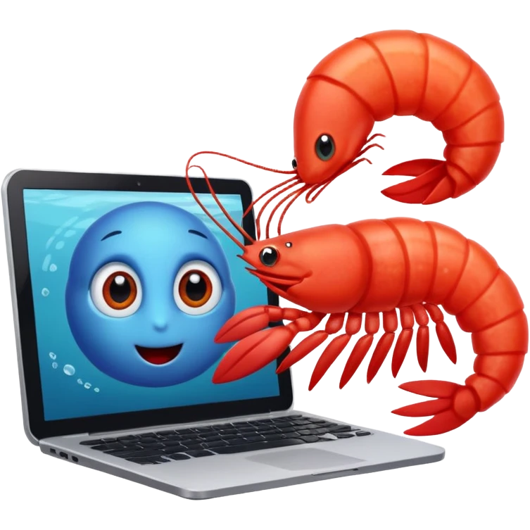 shrim using computer to learn (cartoon style) emoji