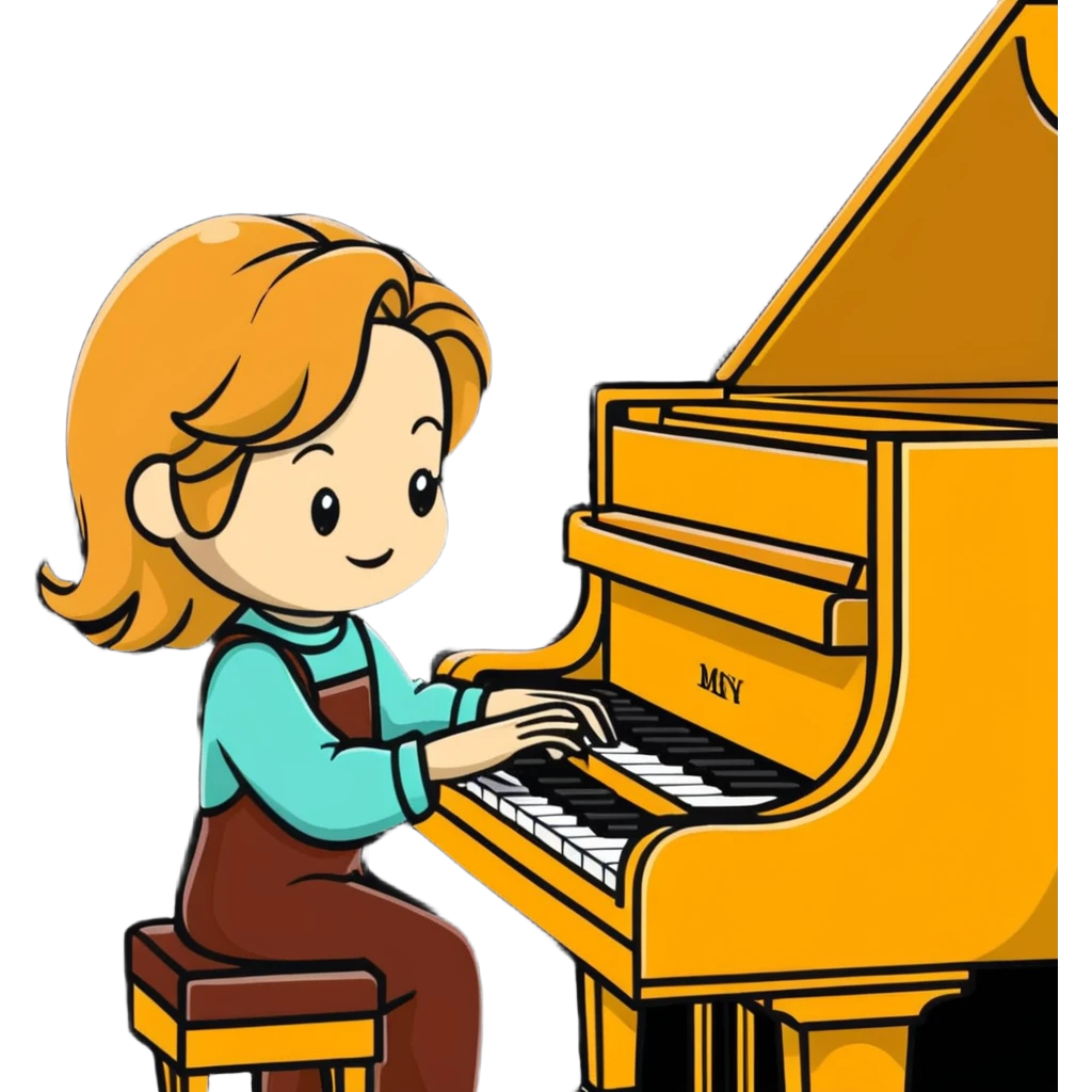 Michelle Monaghan with honey blonde hair playing piano emoji