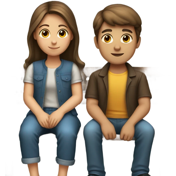 Girl and boy with brown hair sitting on a bench  emoji