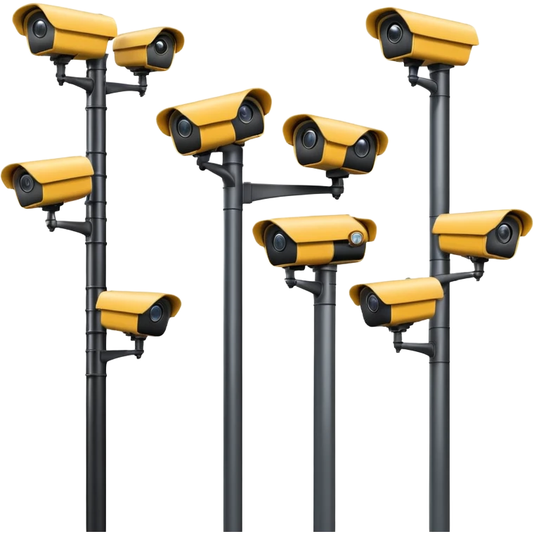 Five CCTV cameras on a pole in black main on top emoji