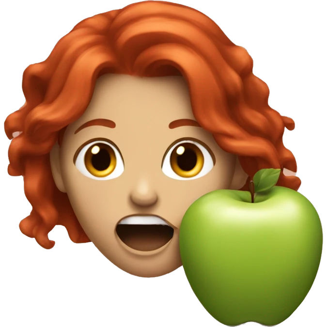 Female with copper red hair biting into an apple  emoji