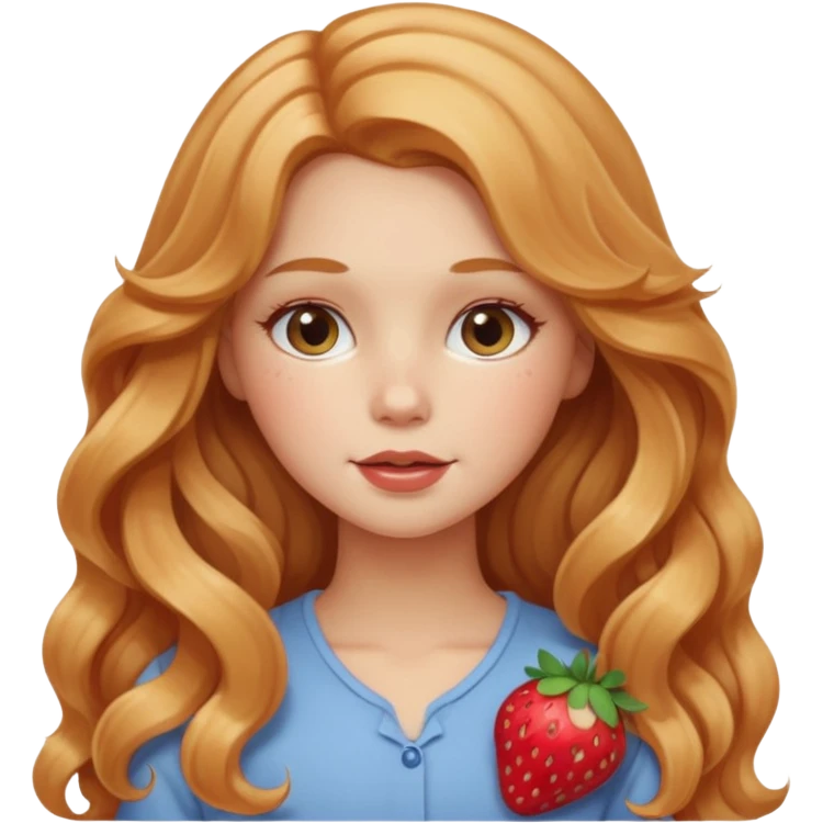 white american girl with strawberry blonde super long wavy hair, blushed cheeks emoji