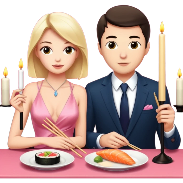 realistic photo of Alex Warren with a beautiful  victoria secret model on a candle lit sushi date emoji
