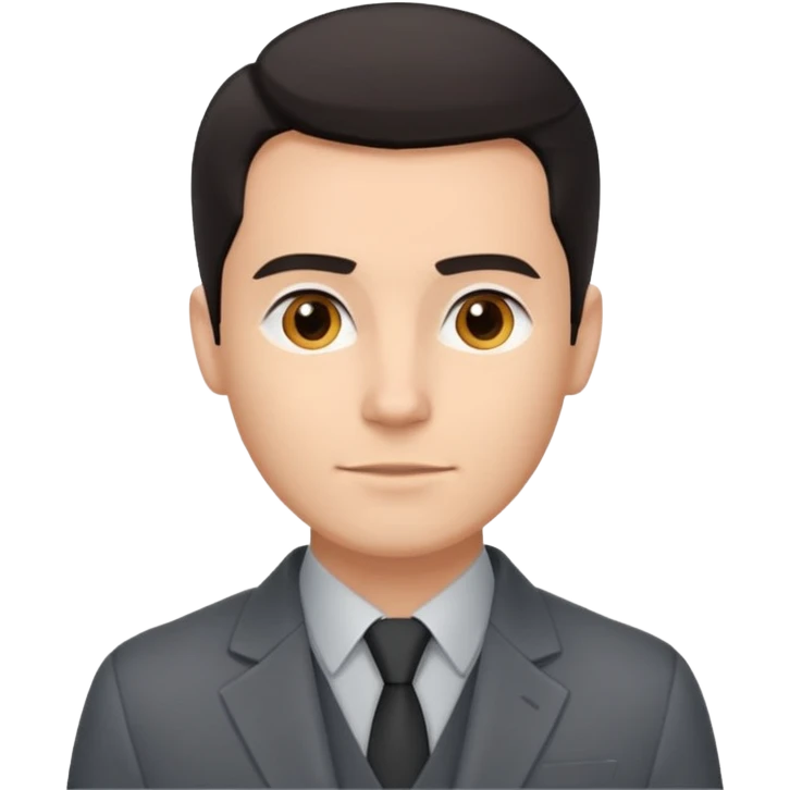 Мужчина с тёмными волосами, аккуратно уложенными назад, чисто выбритый, уверенное, но доброжелательное выражение лица, минималистичный пиджак без галстука. emoji