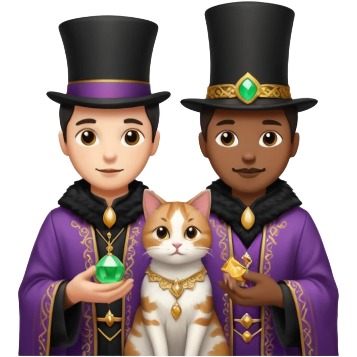 magician couple and their pet cat emoji