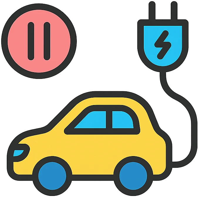 minimalist EV charging paused icon, color outlined style, clear pause symbol, electric vehicle charging cable, modern, simple, color accents emoji