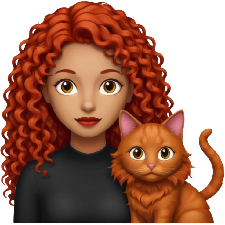 woman light brown skin long red curly hair with black cat emoji