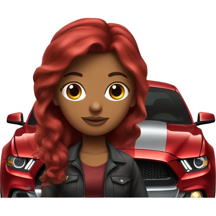 Dark red hair girl with ford mustang car emoji