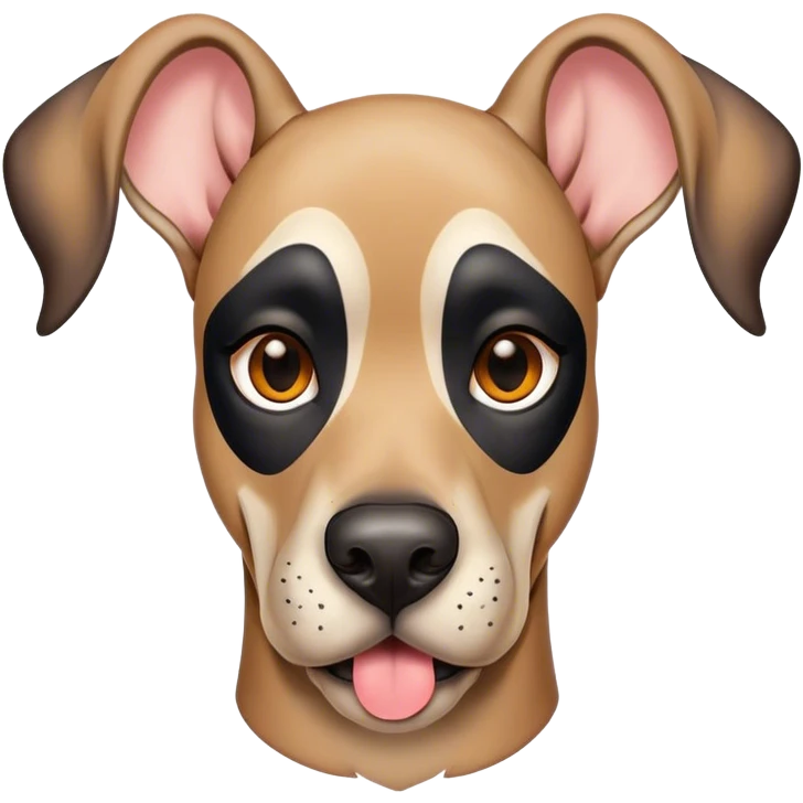 Cinematic Comical Fawn Great Dane Portrait Emoji, Head tilted dramatically with an exaggeratedly amused expression, featuring a sleek fawn coat with a subtle dark mask, wide, expressive amber eyes filled with playful disbelief, Simplified yet hilariously expressive features, highly detailed, glowing with a slightly sassy glow, high shine, dramatic yet playful, stylized with an air of cheeky mischief, bright and endearing, soft glowing outline, capturing the essence of a spirited and over-the-top guardian, so meme-worthy it feels like it could side-eye its way into internet fame instantly! emoji