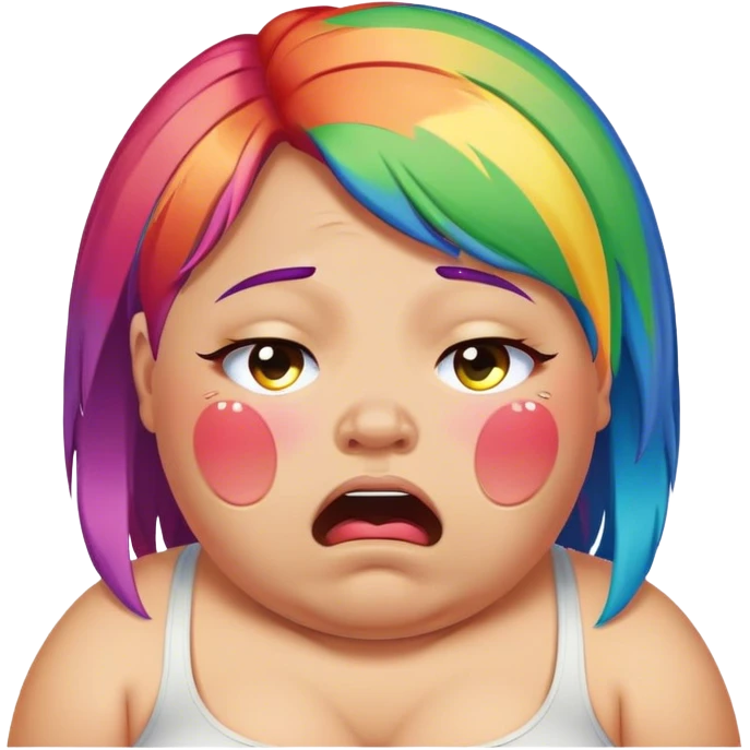 Woke overweight liberal crying with rainbow hair emoji