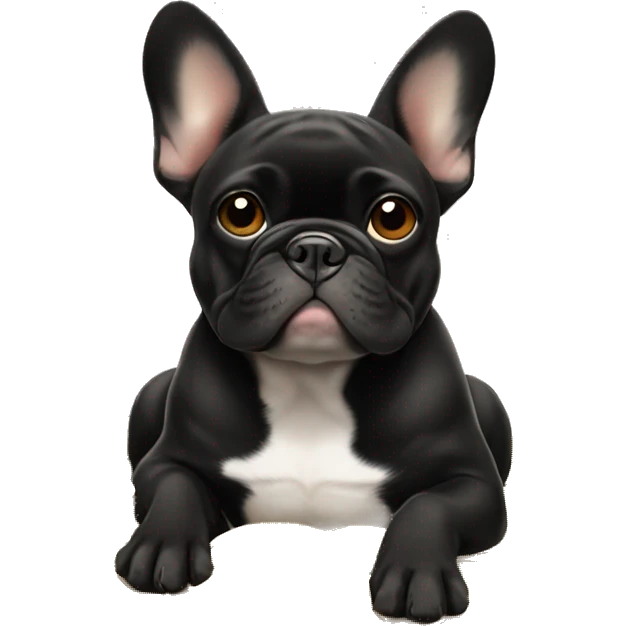 Black-and-tan French bulldog laying on big pile of gold coins emoji