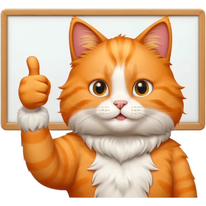 Cat with thumbs up next to a whiteboard emoji