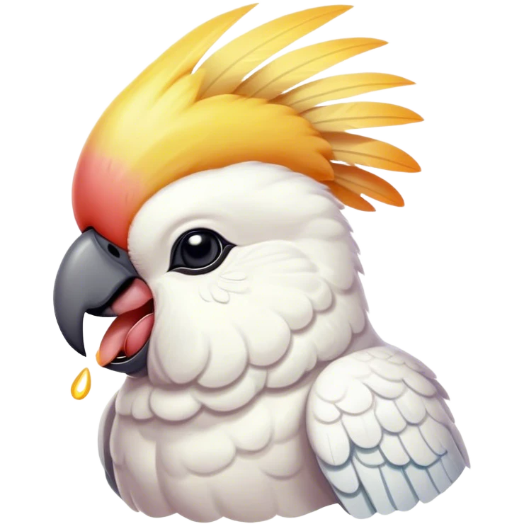 Cinematic Cute Yawning Cockatoo Portrait Emoji, Head tilted slightly with a dramatic, wide-open yawn, showcasing a plump, feathered body with a softly drooping crest and sleepy, half-closed eyes, Simplified yet irresistibly adorable features, highly detailed, glowing with a soft, cozy tropical glow, high shine, relaxed yet expressive, stylized with a dash of whimsical avian charm, soft glowing outline, capturing the essence of a drowsy yet affectionate cockatoo that appears ready to stretch out and yawn its way off the screen! emoji