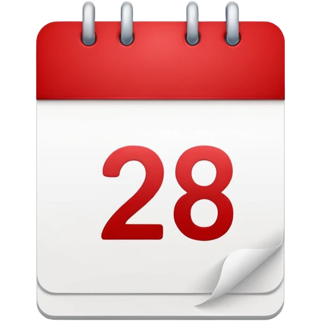 calendar with number 28 white page and red top emoji