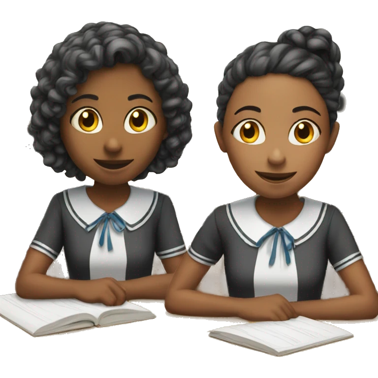Two schoolgirl at the table are playing emoji